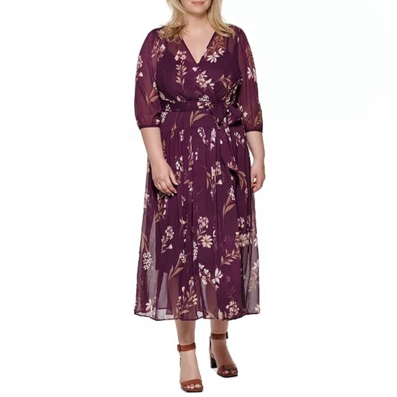 Calvin Klein Purple Floral Midi Dress - Picture 1 of 8